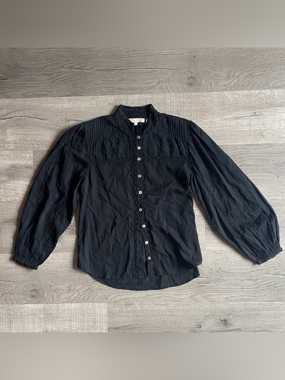 Black Long Sleeve Button Down Love Shack Fancy Dressy Top Size XS Extra Small